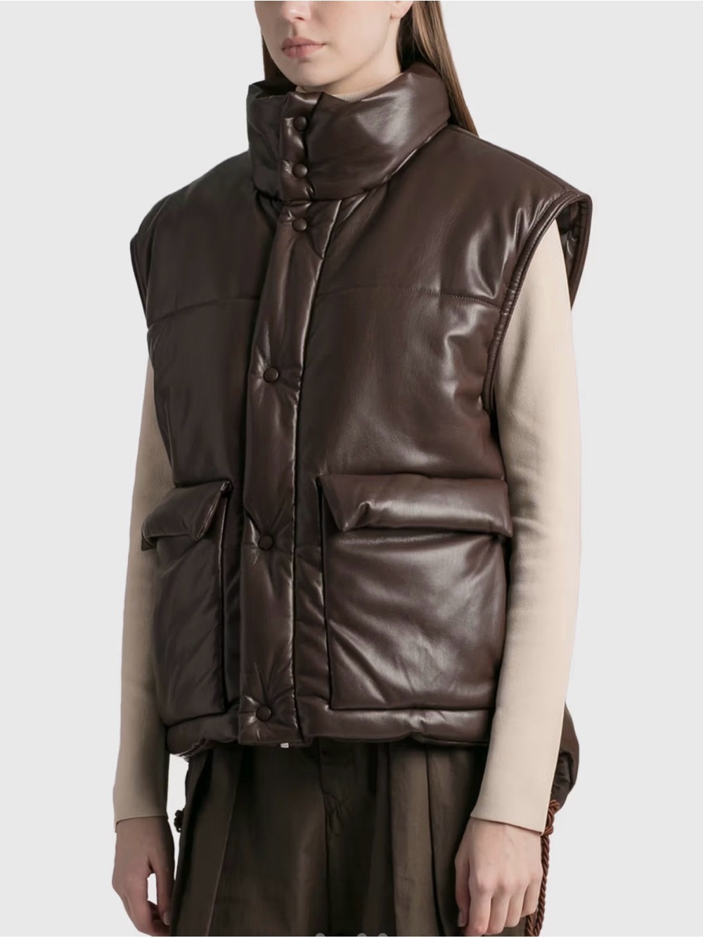 Nanushka Jovan Dark Brown Vegan Leather Puffer Vest Unisex XL NWT